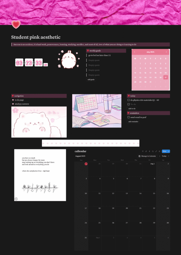 Student pink aesthetic notion template - taleb
